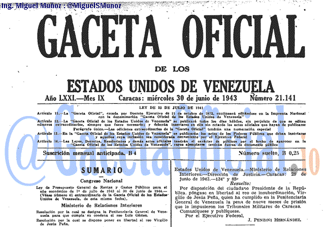Gaceta Oficial 21141 del 30 Junio 1943
