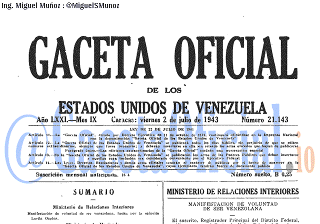 Gaceta Oficial 21143 del 2 Julio 1943