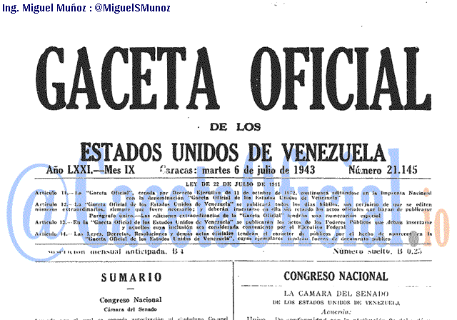 Gaceta Oficial 21145 del 6 Julio 1943
