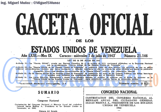 Gaceta Oficial 21146 del 7 Julio 1943