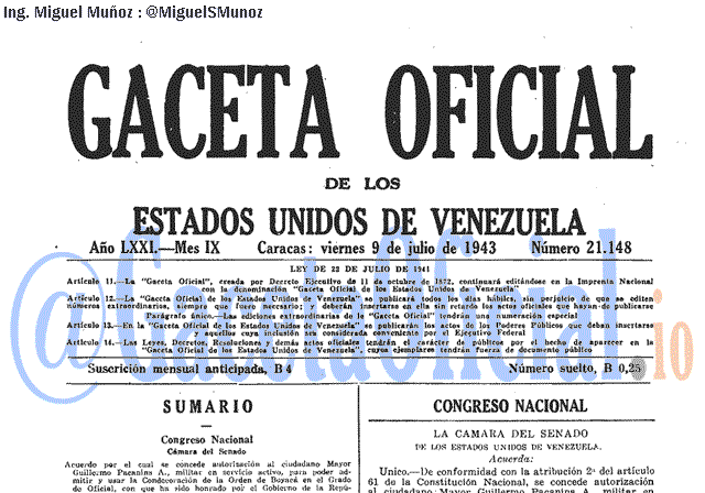 Gaceta Oficial 21148 del 9 Julio 1943