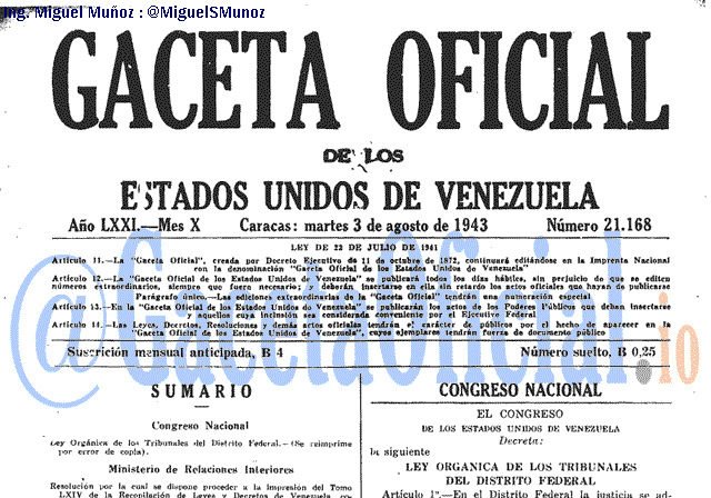 Gaceta Oficial 21168 del 3 Agosto 1943