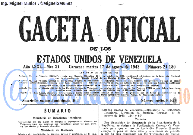 Gaceta Oficial 21180 del 17 Agosto 1943