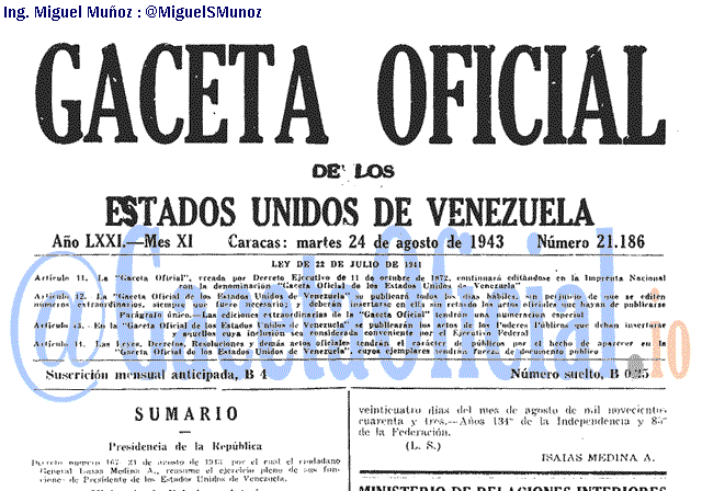 Gaceta Oficial 21186 del 24 Agosto 1943