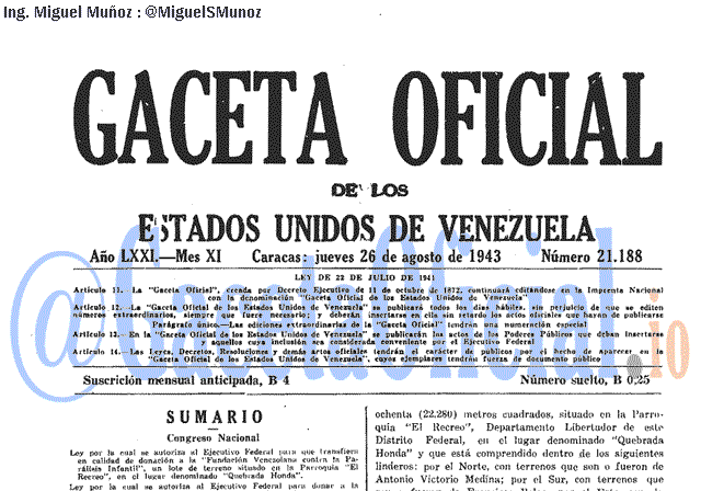 Gaceta Oficial 21188 del 26 Agosto 1943