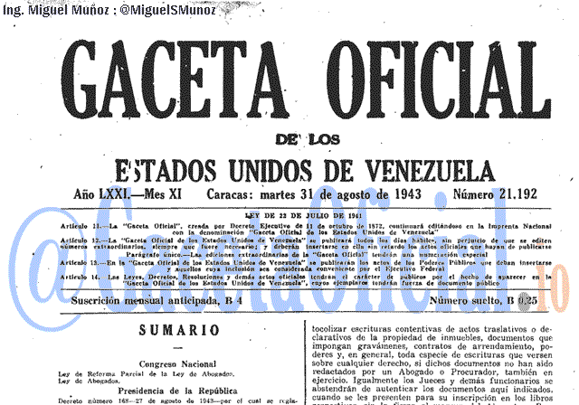 Gaceta Oficial 21192 del 31 Agosto 1943
