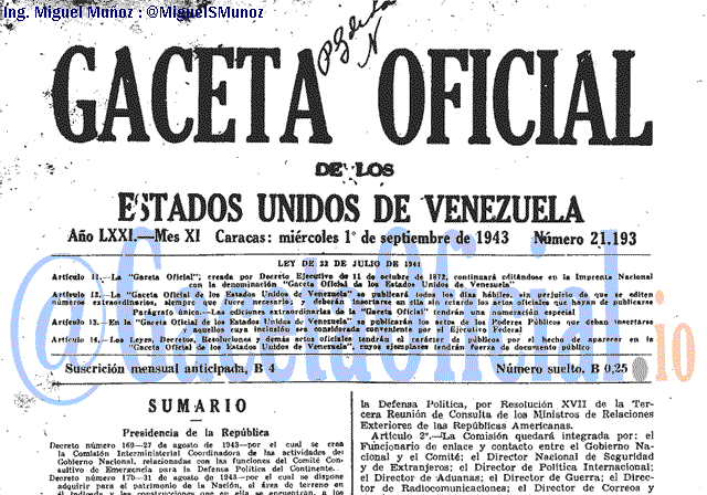 Gaceta Oficial 21193 del 1 Septiembre 1943