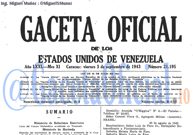 Gaceta Oficial 21195 del 3 Septiembre 1943