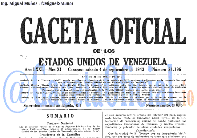 Gaceta Oficial 21196 del 4 Septiembre 1943