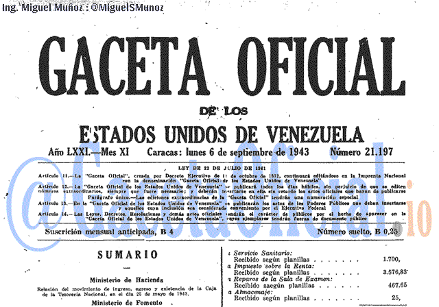Gaceta Oficial 21197 del 6 Septiembre 1943
