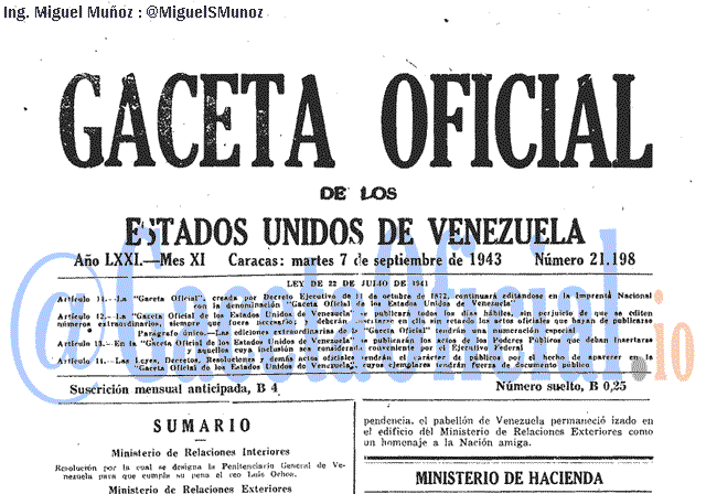 Gaceta Oficial 21198 del 7 Septiembre 1943