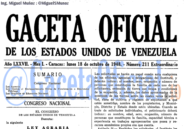 Gaceta Oficial 211 del 18 Octubre 1948
