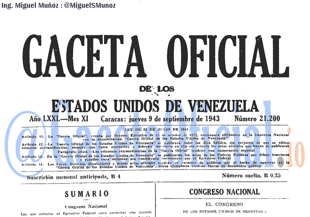 Gaceta Oficial 21200 del 9 Septiembre 1943