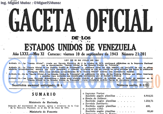 Gaceta Oficial 21201 del 10 Septiembre 1943