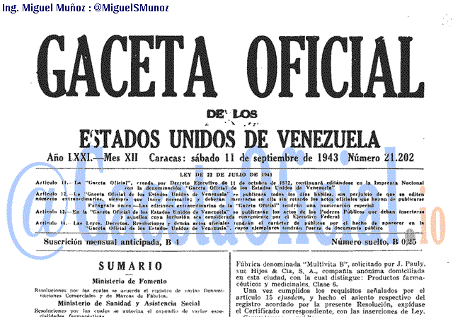 Gaceta Oficial 21202 del 11 Septiembre 1943