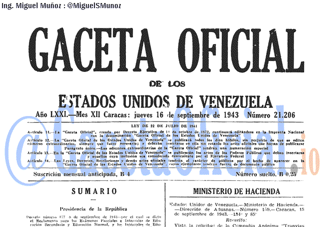 Gaceta Oficial 21206 del 16 Septiembre 1943