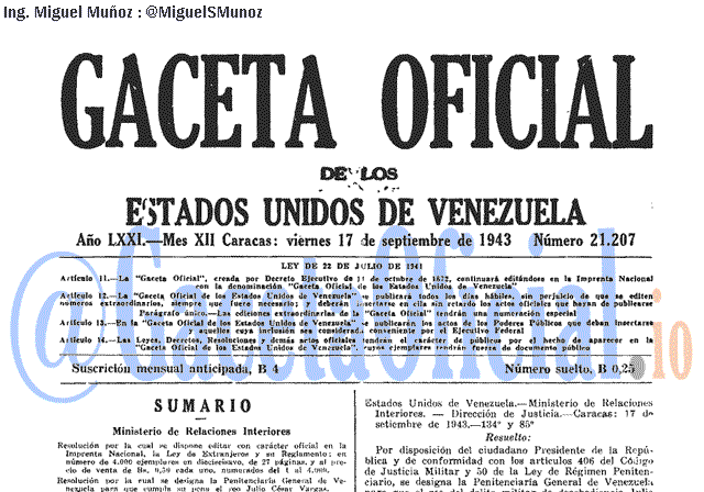 Gaceta Oficial 21207 del 17 Septiembre 1943
