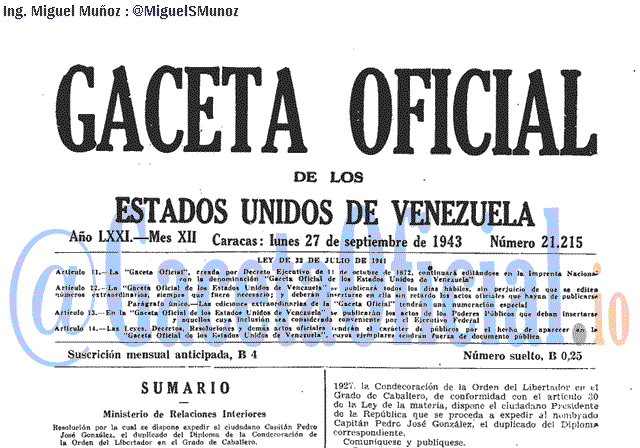Gaceta Oficial 21215 del 27 Septiembre 1943