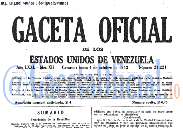 Gaceta Oficial 21221 del 4 Octubre 1943