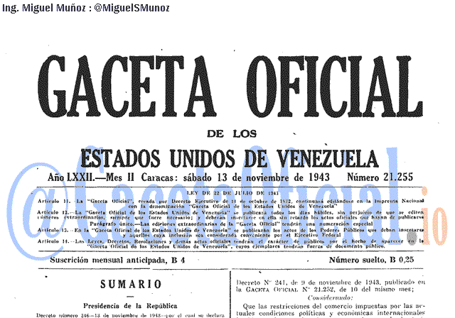 Gaceta Oficial 21255 del 13 Noviembre 1943