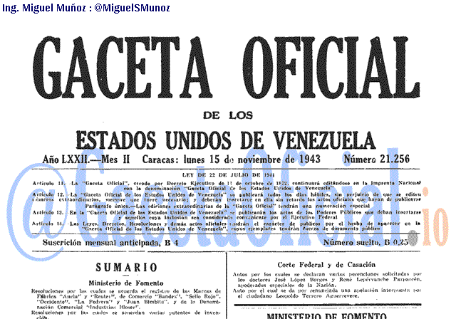 Gaceta Oficial 21256 del 15 Noviembre 1943