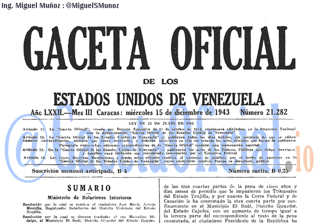 Gaceta Oficial 21282 del 15 Diciembre 1943