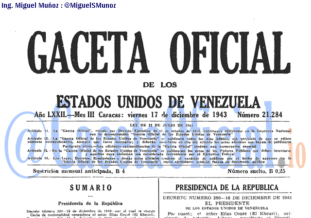 Gaceta Oficial 21284 del 17 Diciembre 1943