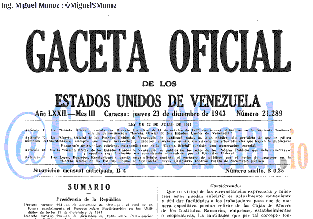 Gaceta Oficial 21289 del 23 Diciembre 1943
