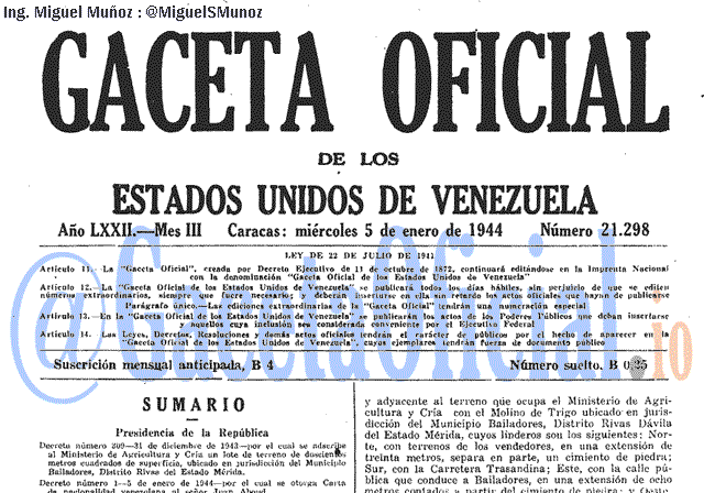 Gaceta Oficial 21298 del 5 Enero 1944