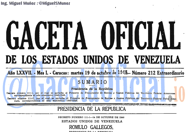 Gaceta Oficial 212 del 19 Octubre 1948