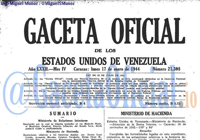 Gaceta Oficial 21308 del 17 Enero 1944