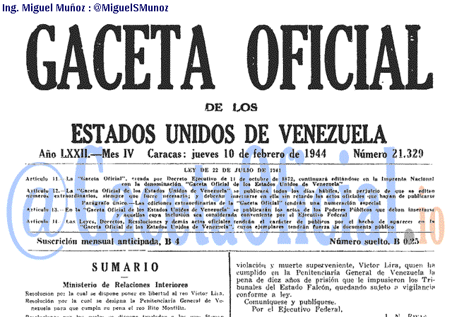 Gaceta Oficial 21329 del 10 Febrero 1944