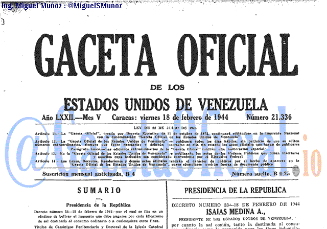 Gaceta Oficial 21336 del 18 Febrero 1944