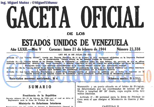 Gaceta Oficial 21338 del 21 Febrero 1944