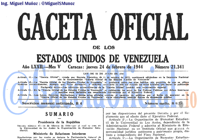 Gaceta Oficial 21341 del 24 Febrero 1944