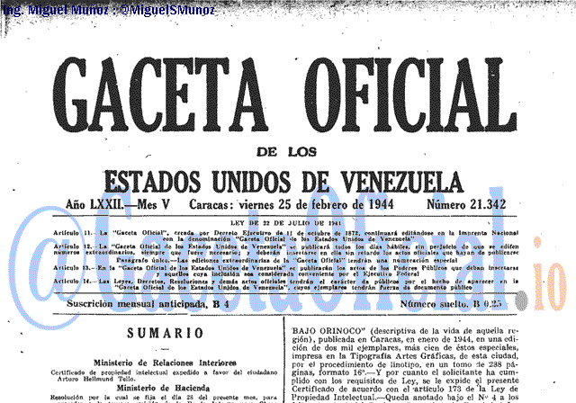 Gaceta Oficial 21342 del 25 Febrero 1944