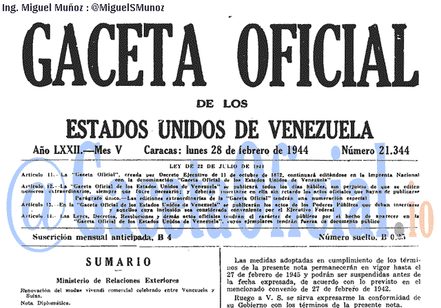 Gaceta Oficial 21344 del 28 Febrero 1944