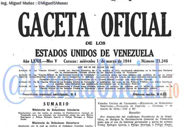 Gaceta Oficial 21346 del 1 Marzo 1944