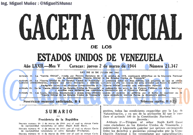Gaceta Oficial 21347 del 2 Marzo 1944
