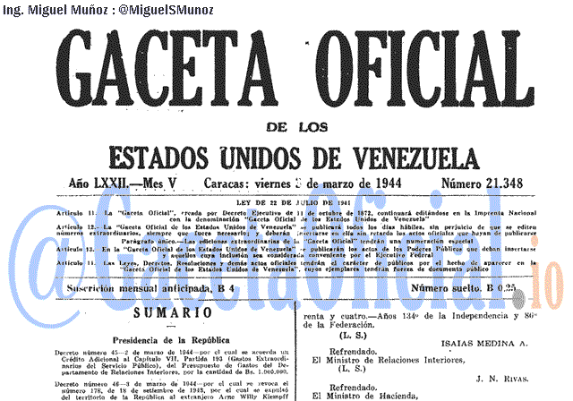 Gaceta Oficial 21348 del 3 Marzo 1944