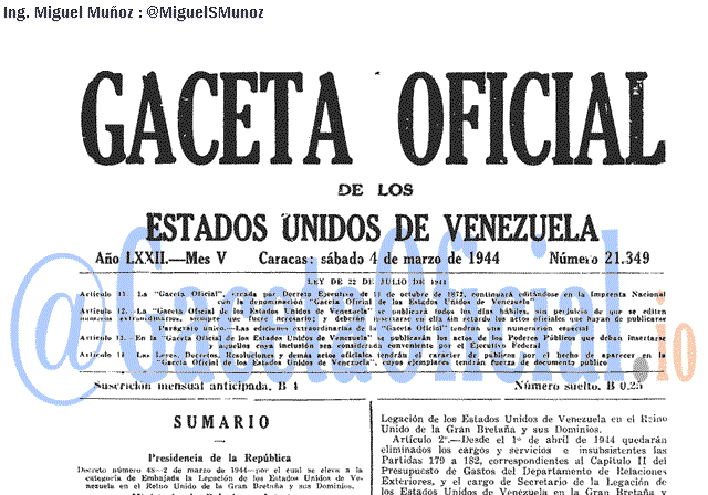Gaceta Oficial 21349 del 4 Marzo 1944