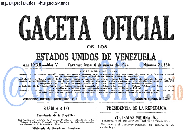 Gaceta Oficial 21350 del 6 Marzo 1944