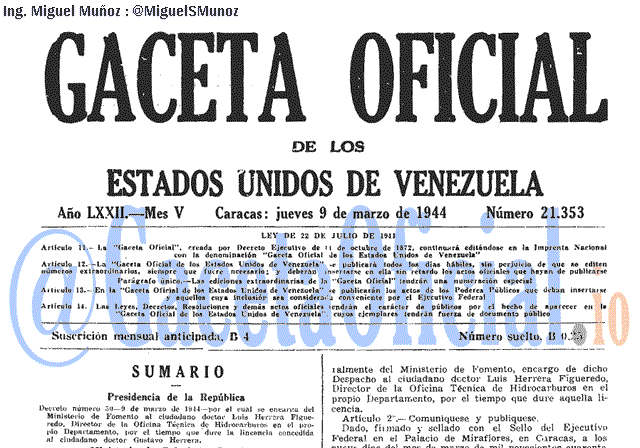 Gaceta Oficial 21353 del 9 Marzo 1944