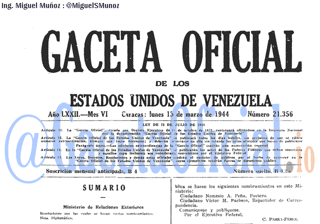 Gaceta Oficial 21356 del 13 Marzo 1944
