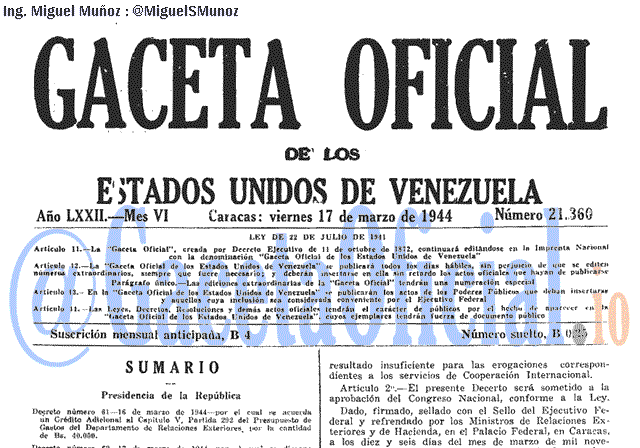 Gaceta Oficial 21360 del 17 Marzo 1944