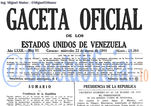 Gaceta Oficial 21364 del 22 Marzo 1944