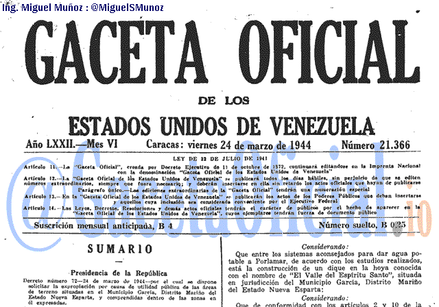 Gaceta Oficial 21366 del 24 Marzo 1944