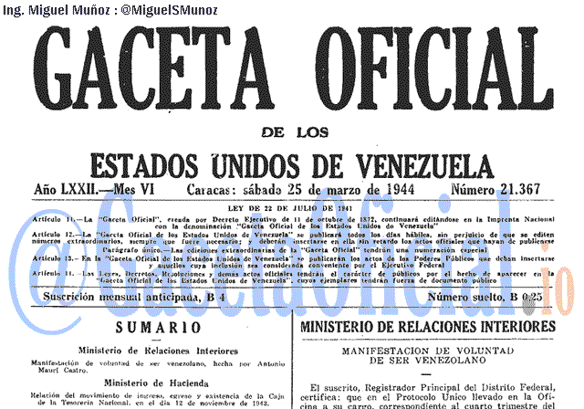 Gaceta Oficial 21367 del 25 Marzo 1944