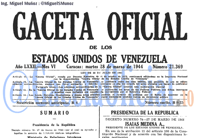 Gaceta Oficial 21369 del 28 Marzo 1944
