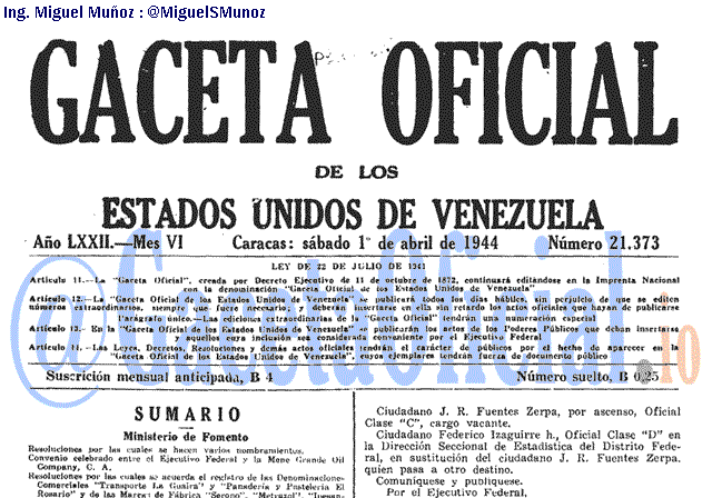 Gaceta Oficial 21373 del 1 Abril 1944
